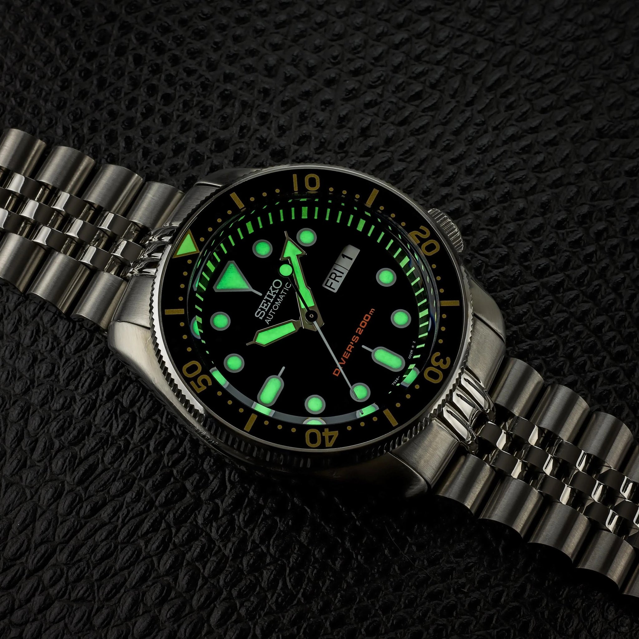 SKX Seiko Style Gilt Lumed Sapphire Bezel Insert Black Gold L.C.B.I